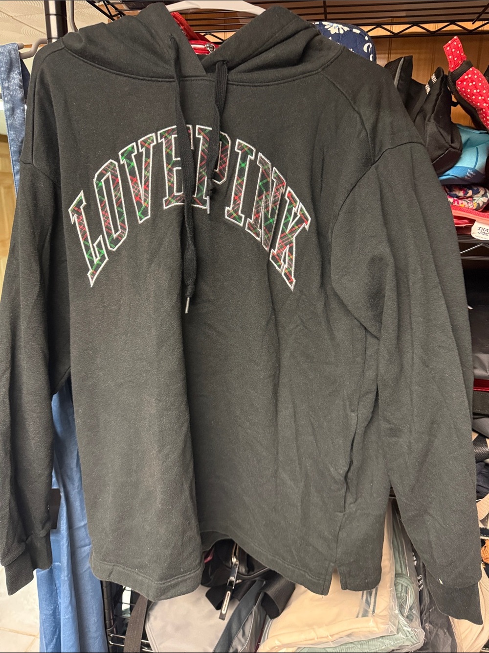 PINK Victoria's Secret Black Hoodie with Multicolor 'LOVE PINK' Logo